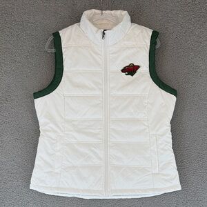 Minnesota Wild NHL White Puffer Vest women’s XL pockets quilted Hockey full zip
